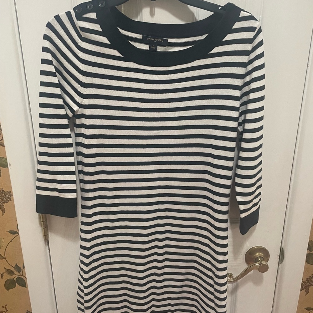 Banana Republic Black and White Striped Dress 100% Cotton
